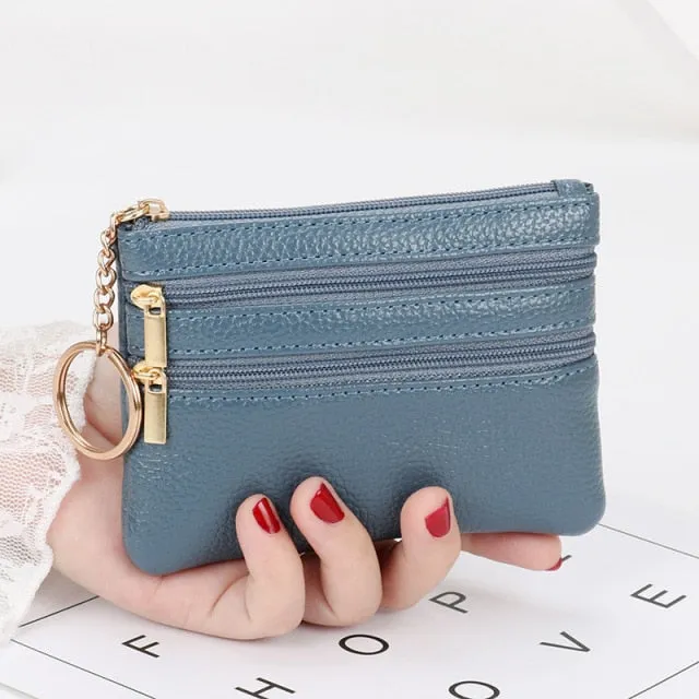 2021 Fashion Women Wallet Clutch Three Zip Female Short Small Coin Purse New Brand Design Soft Mini Card Holder Wallet Money Bag