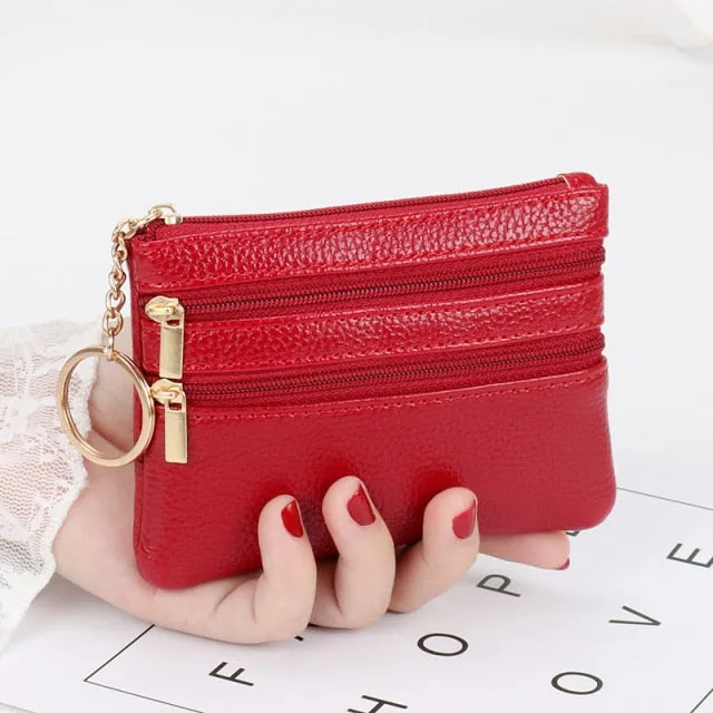 2021 Fashion Women Wallet Clutch Three Zip Female Short Small Coin Purse New Brand Design Soft Mini Card Holder Wallet Money Bag