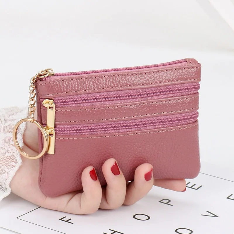 2021 Fashion Women Wallet Clutch Three Zip Female Short Small Coin Purse New Brand Design Soft Mini Card Holder Wallet Money Bag