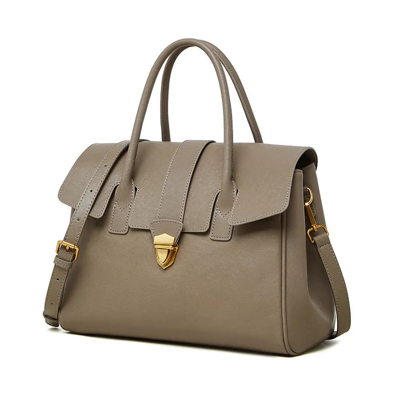 30CM leather hand-held vegetable tanned large capacity tote bag for women 2910 premium Grey