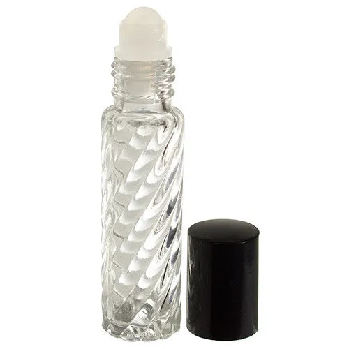 .33 oz / 10 ml Clear Glass Swirl Roll On Bottle with Roll On Applicator