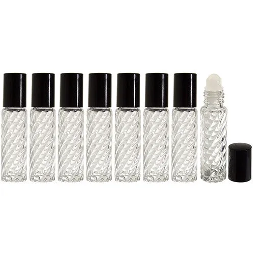 .33 oz / 10 ml Clear Glass Swirl Roll On Bottle with Roll On Applicator