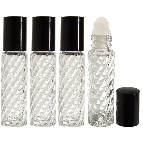 .33 oz / 10 ml Clear Glass Swirl Roll On Bottle with Roll On Applicator