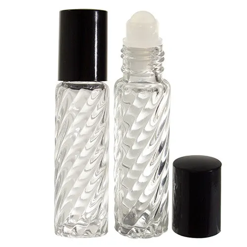 .33 oz / 10 ml Clear Glass Swirl Roll On Bottle with Roll On Applicator