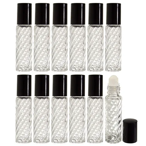 .33 oz / 10 ml Clear Glass Swirl Roll On Bottle with Roll On Applicator