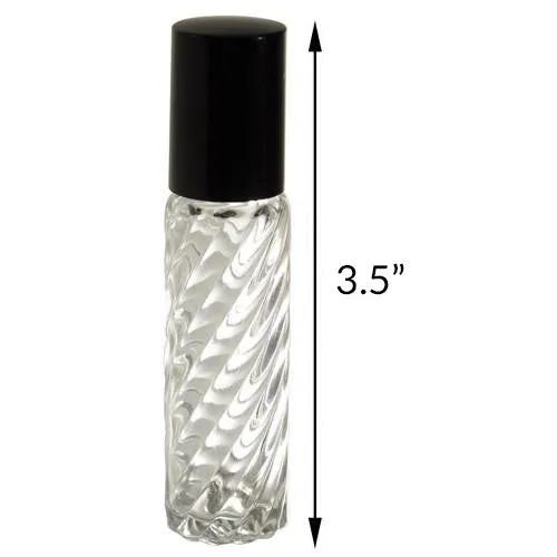 .33 oz / 10 ml Clear Glass Swirl Roll On Bottle with Roll On Applicator