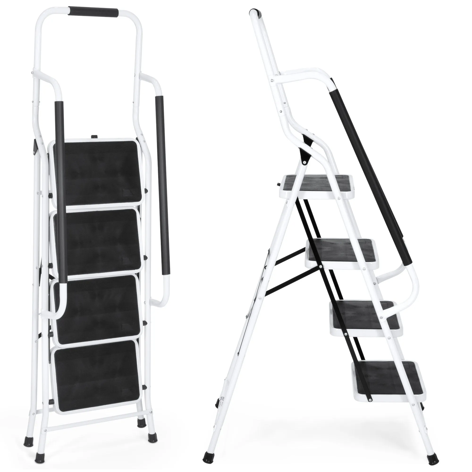 4-Step Portable Folding Ladder w/ Handrails, Tool Bag