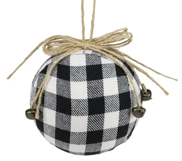 4.75" Black White Fabric Buffalo Check Ball Ornament XY936233