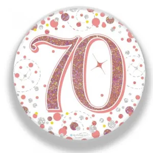 7.5cm Sparkling Fizz Rose Gold Birthday Badge - 70th