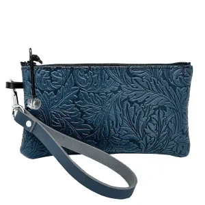 Acanthus Leather Zip Wristlet Pouch