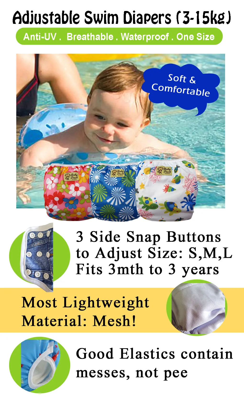 Adjustable Swim Diaper Cum Waterproof Diaper Cover - Polar Bear