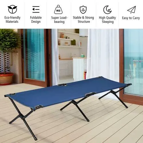 Adults Kids Folding Camping Cot-Blue