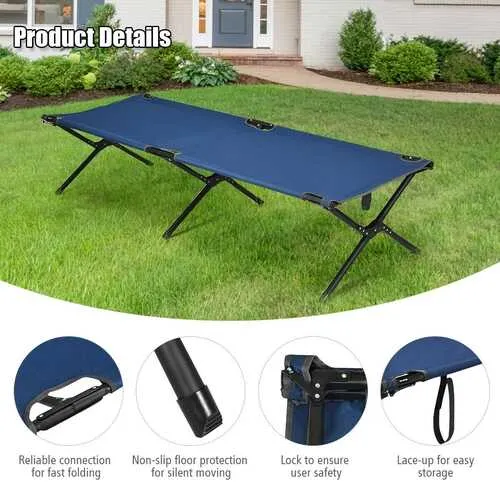 Adults Kids Folding Camping Cot-Blue