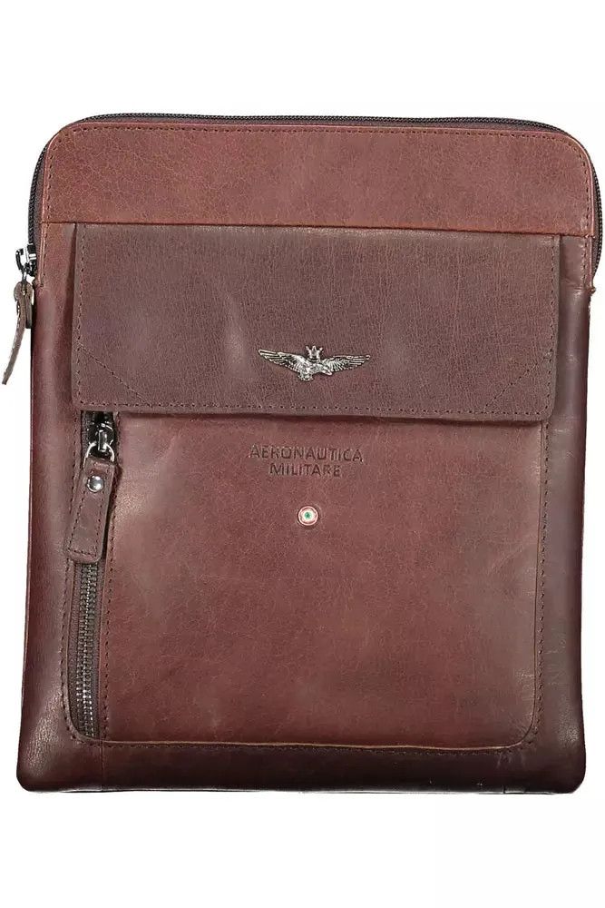 Aeronautica Militare Brown Leather Men Shoulder Bag