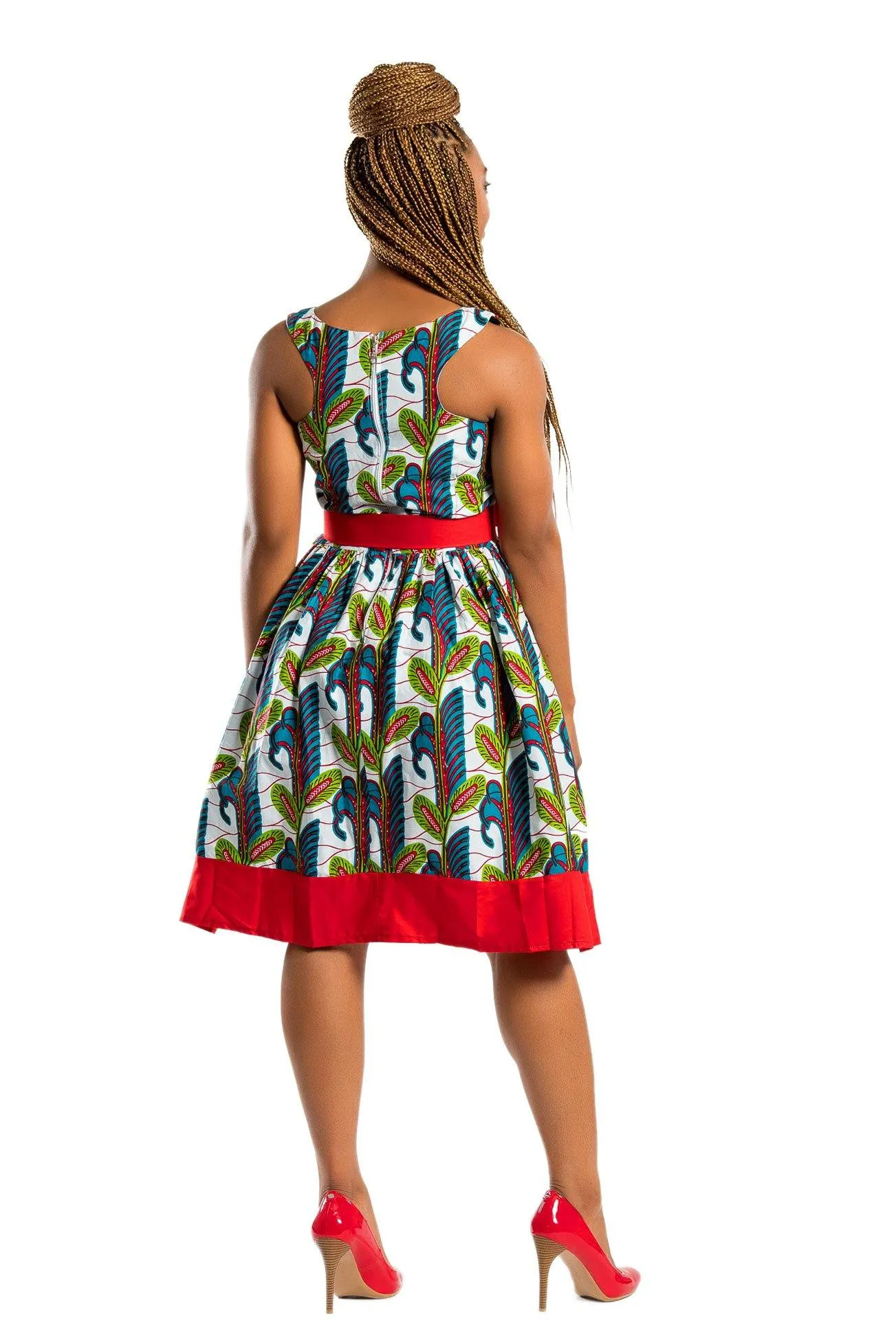 African Print Ayana Midi Dress (White / Red)