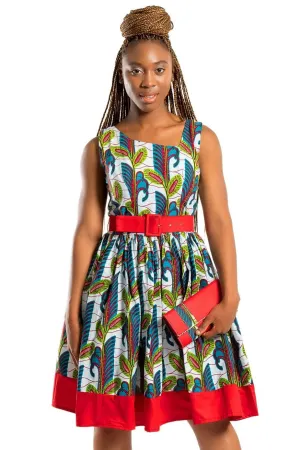 African Print Ayana Midi Dress (White / Red)