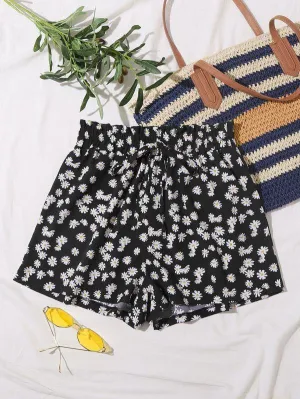 Allover Floral Paper Bag Waist Shorts