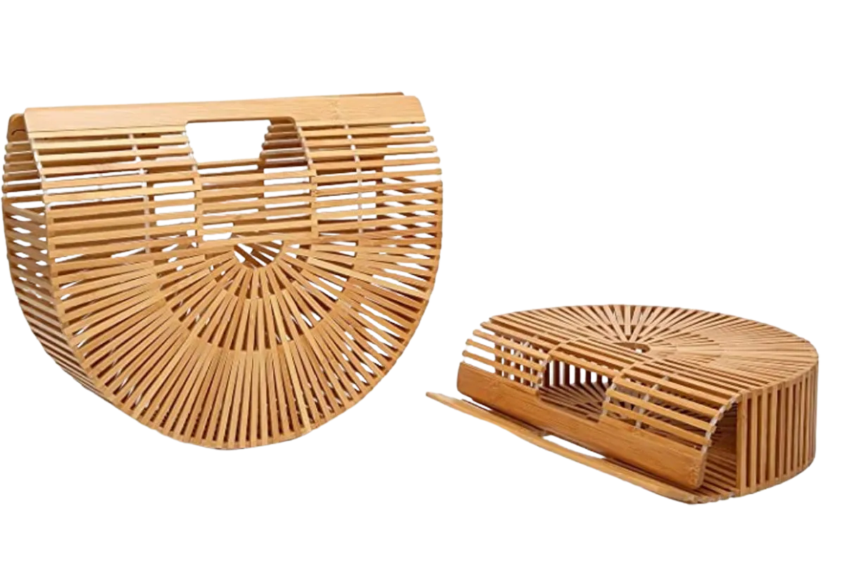 Bamboo Tote - Handcrafted Basket Bag for Women. Natural. Two Sizes