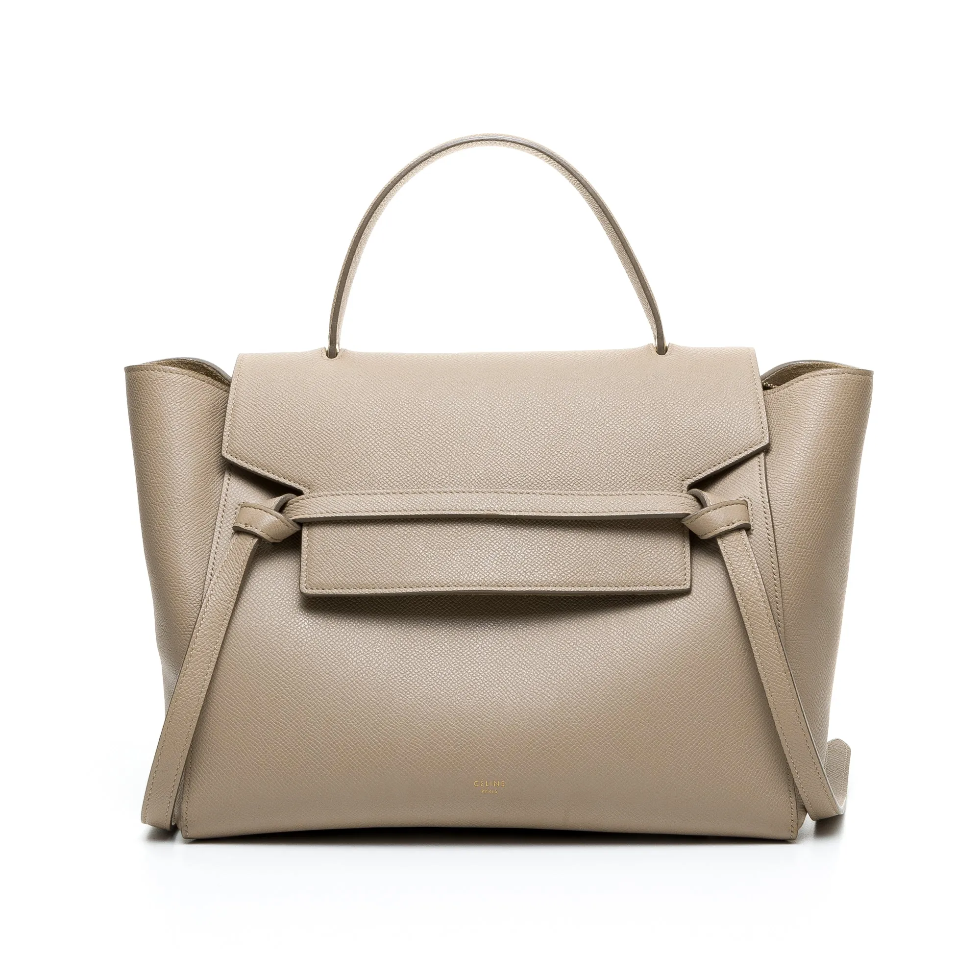 Belt Mini Cream Shoulder Bag in Calfskin, Gold hardware