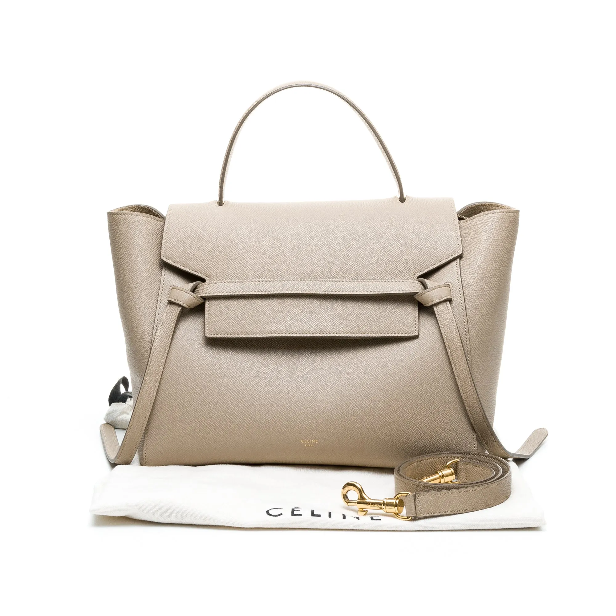 Belt Mini Cream Shoulder Bag in Calfskin, Gold hardware