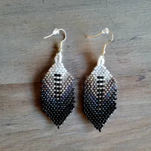 Black and grey Beaded Feather Earrings