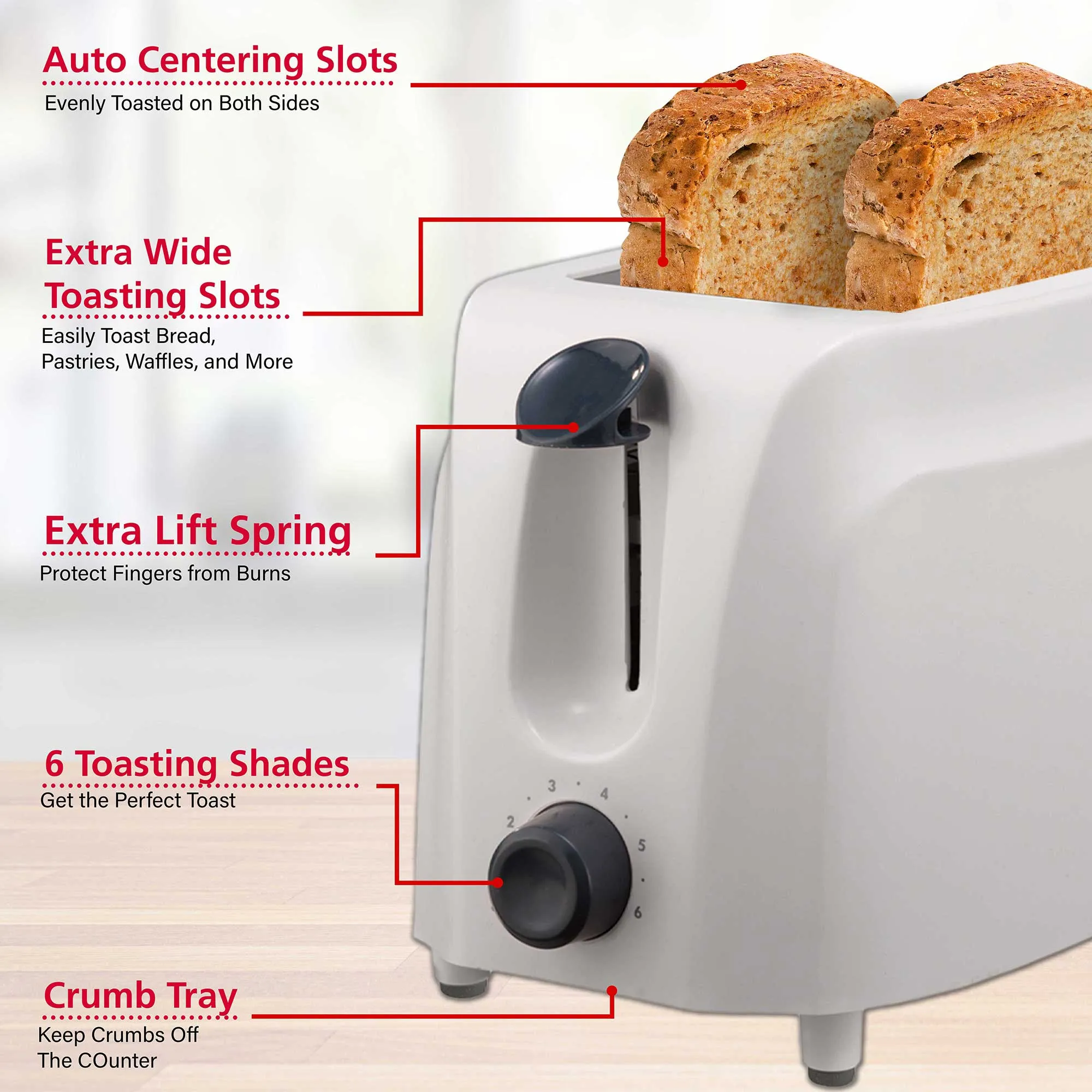 Brentwood TS-260W Cool Touch 2-Slice Toaster, White