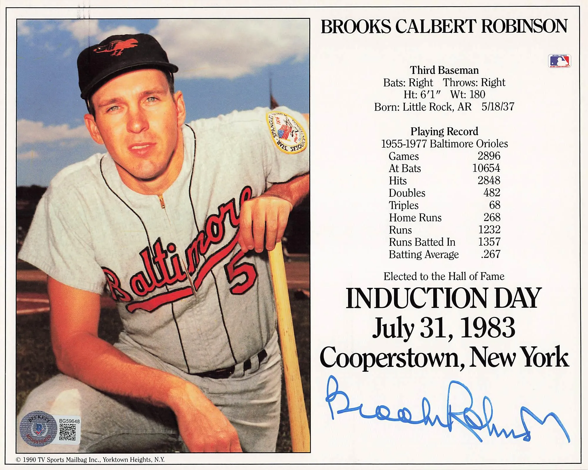 Brooks Robinson Signed 8x10 Photo Hall of Fame (BAS BG59648)