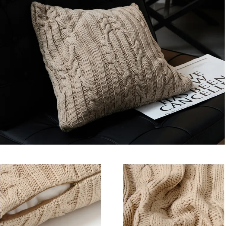 Cable Knitted Throw Pillow Cover Set