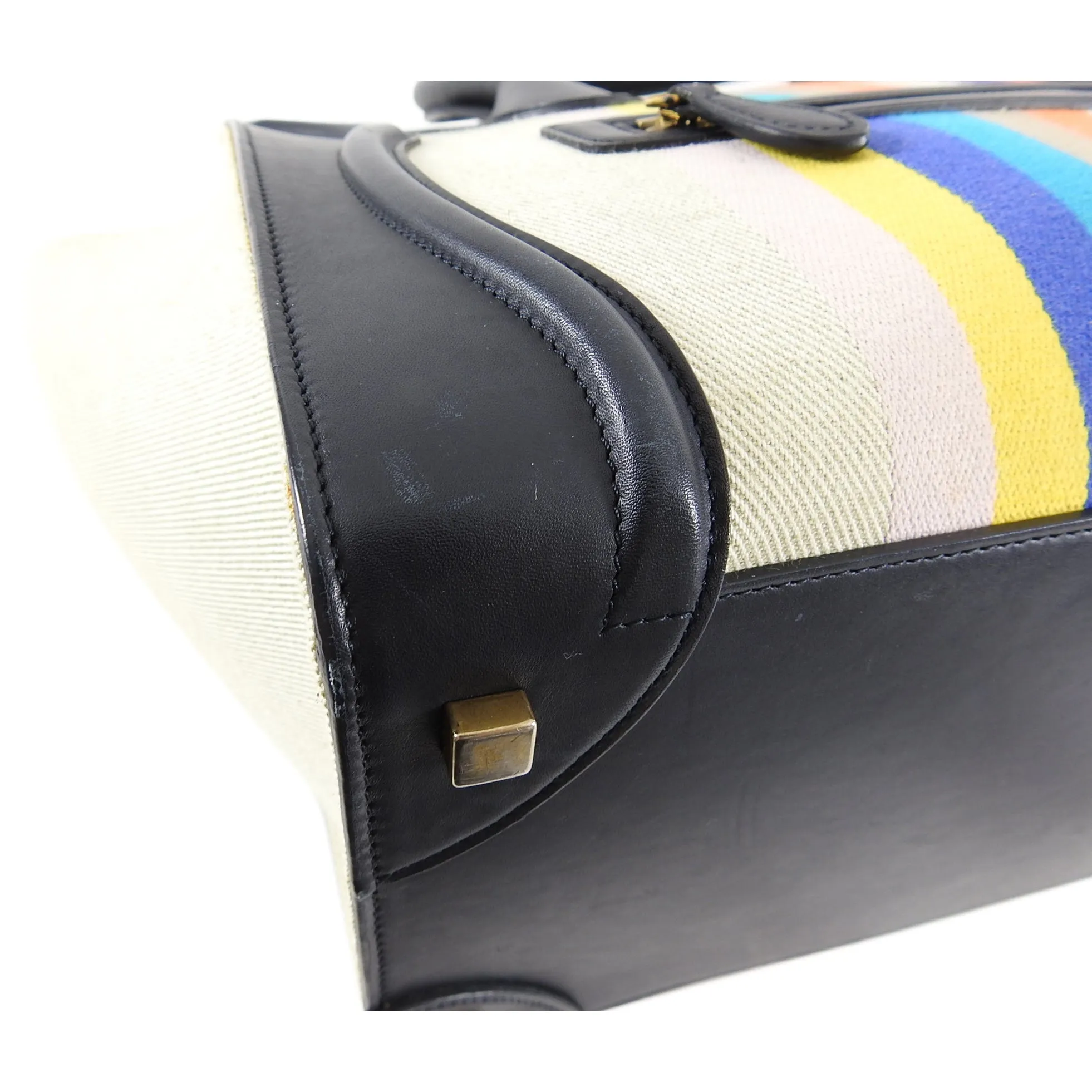 Celine Luggage Mini Tote Striped Canvas and Leather