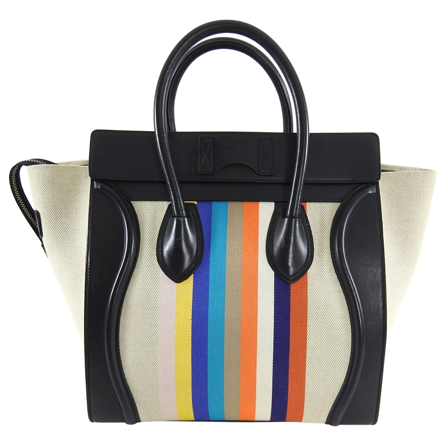 Celine Luggage Mini Tote Striped Canvas and Leather