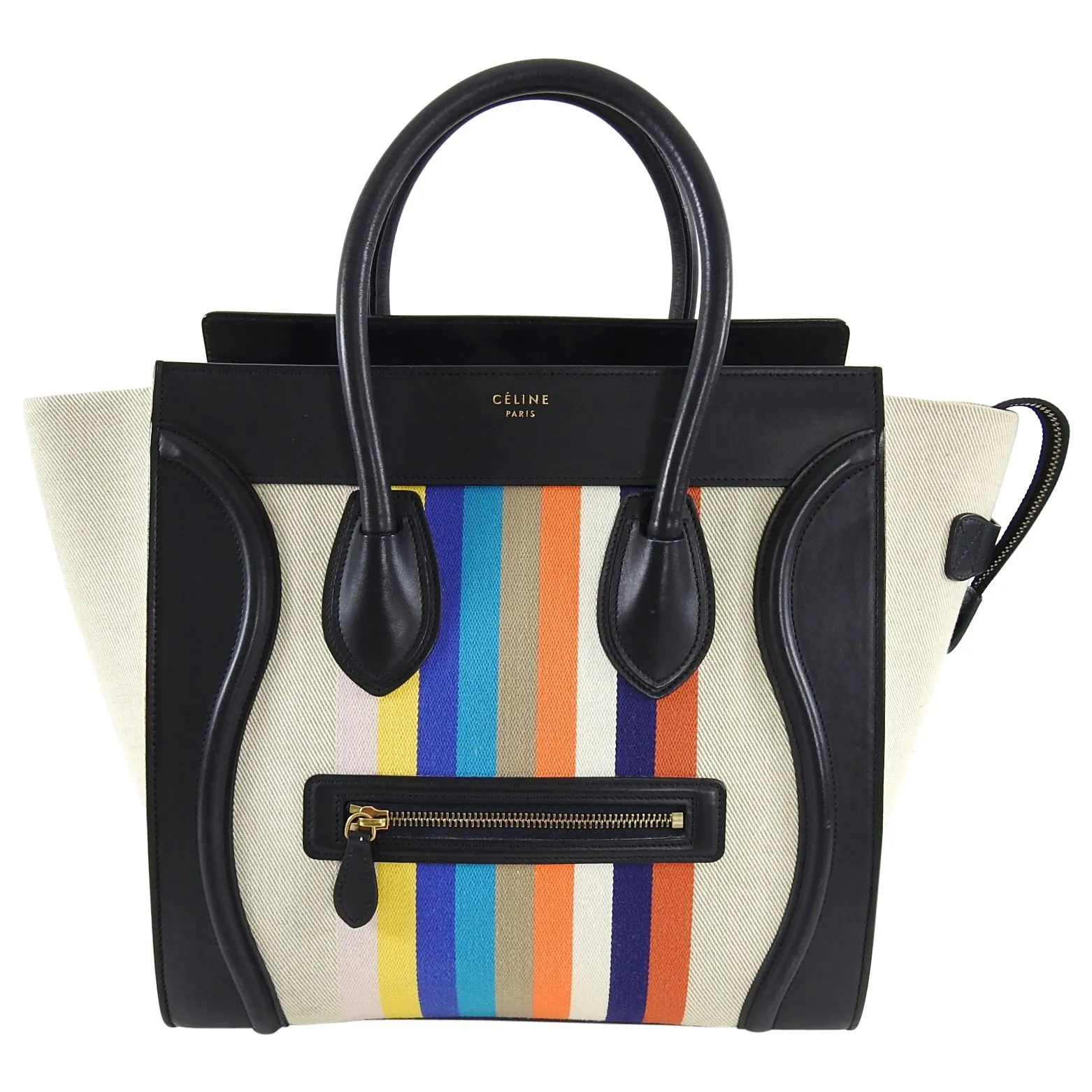 Celine Luggage Mini Tote Striped Canvas and Leather