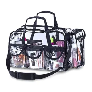 Clear Makeup Organizer PVC Toiletry Bag 21 inch x 11 inch x 7 inch, 4 External Pockets for Toiletries Adjustable Strap