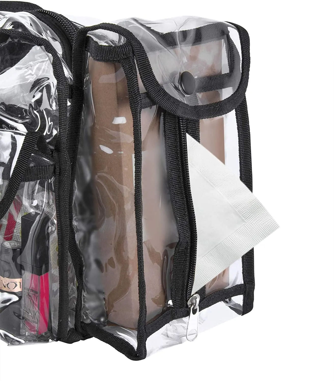 Clear Makeup Organizer PVC Toiletry Bag 21 inch x 11 inch x 7 inch, 4 External Pockets for Toiletries Adjustable Strap