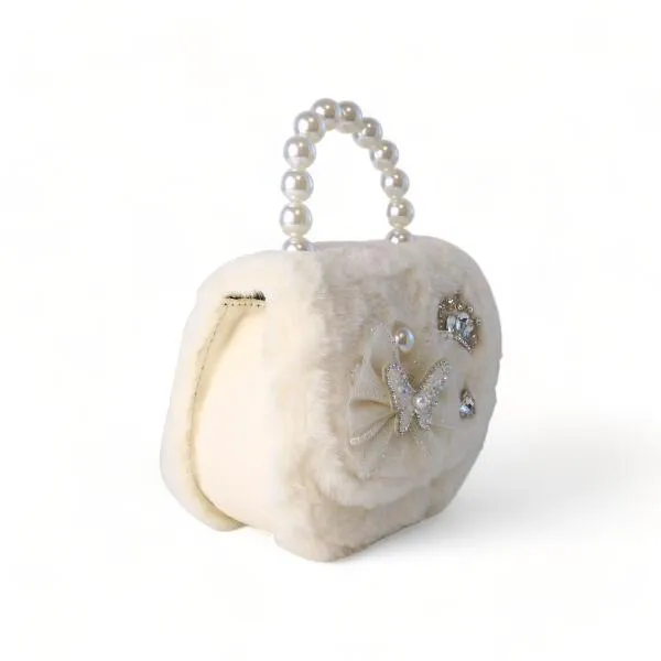 Cream Butterfly Furry Purse