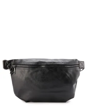 Distressed Leather Medium Bumbag - Black