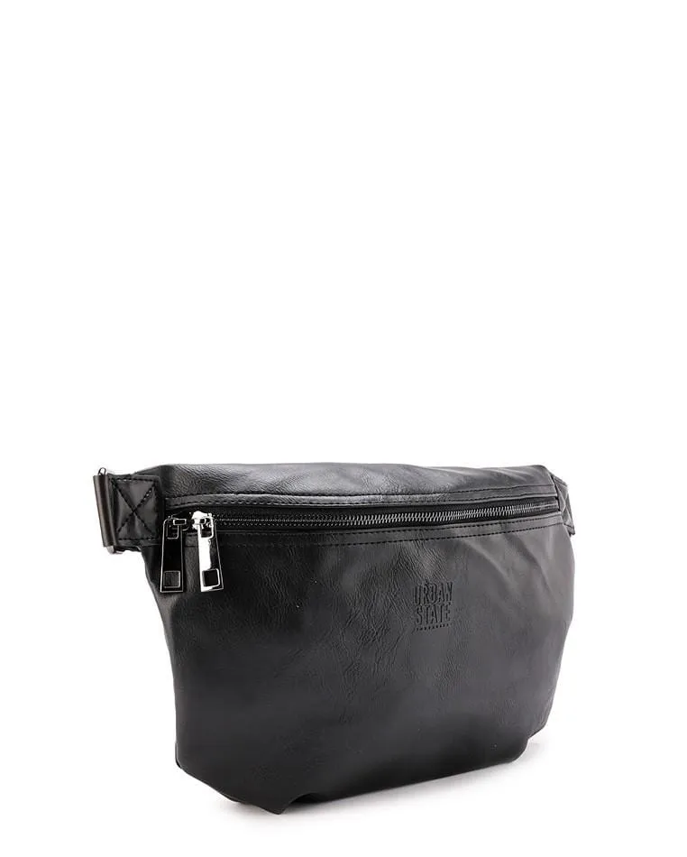 Distressed Leather Medium Bumbag - Black