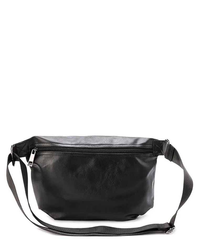 Distressed Leather Medium Bumbag - Black