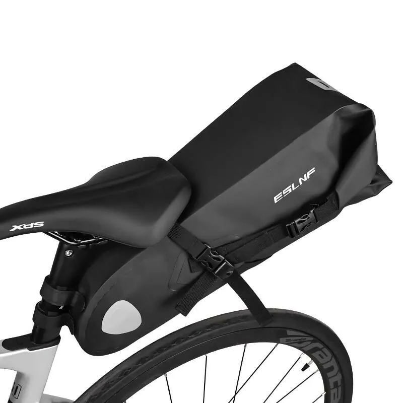 ESLNF Bike Waterproof Bicycle Saddle Bag Reflective Large Capacity Foldable Tail Rear Bag Cycling MTB Trunk Pannier Black