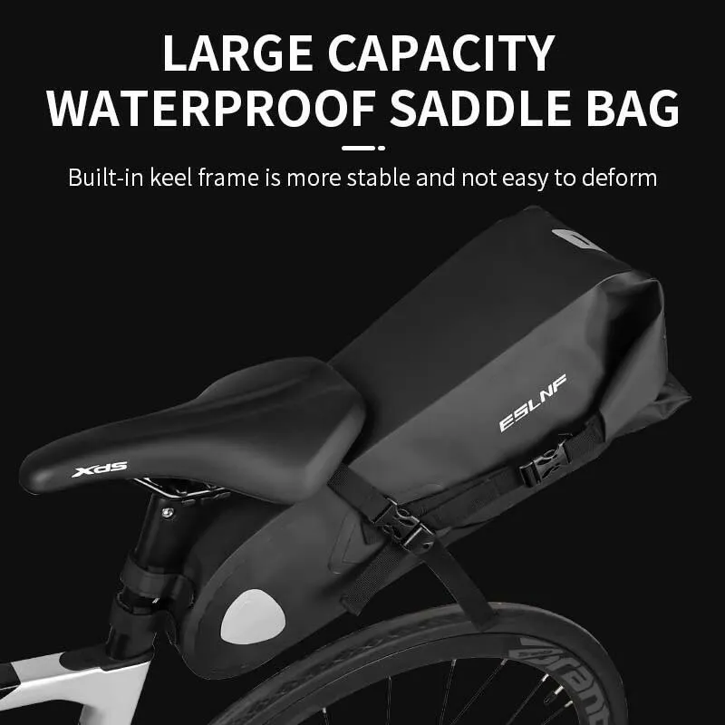 ESLNF Bike Waterproof Bicycle Saddle Bag Reflective Large Capacity Foldable Tail Rear Bag Cycling MTB Trunk Pannier Black