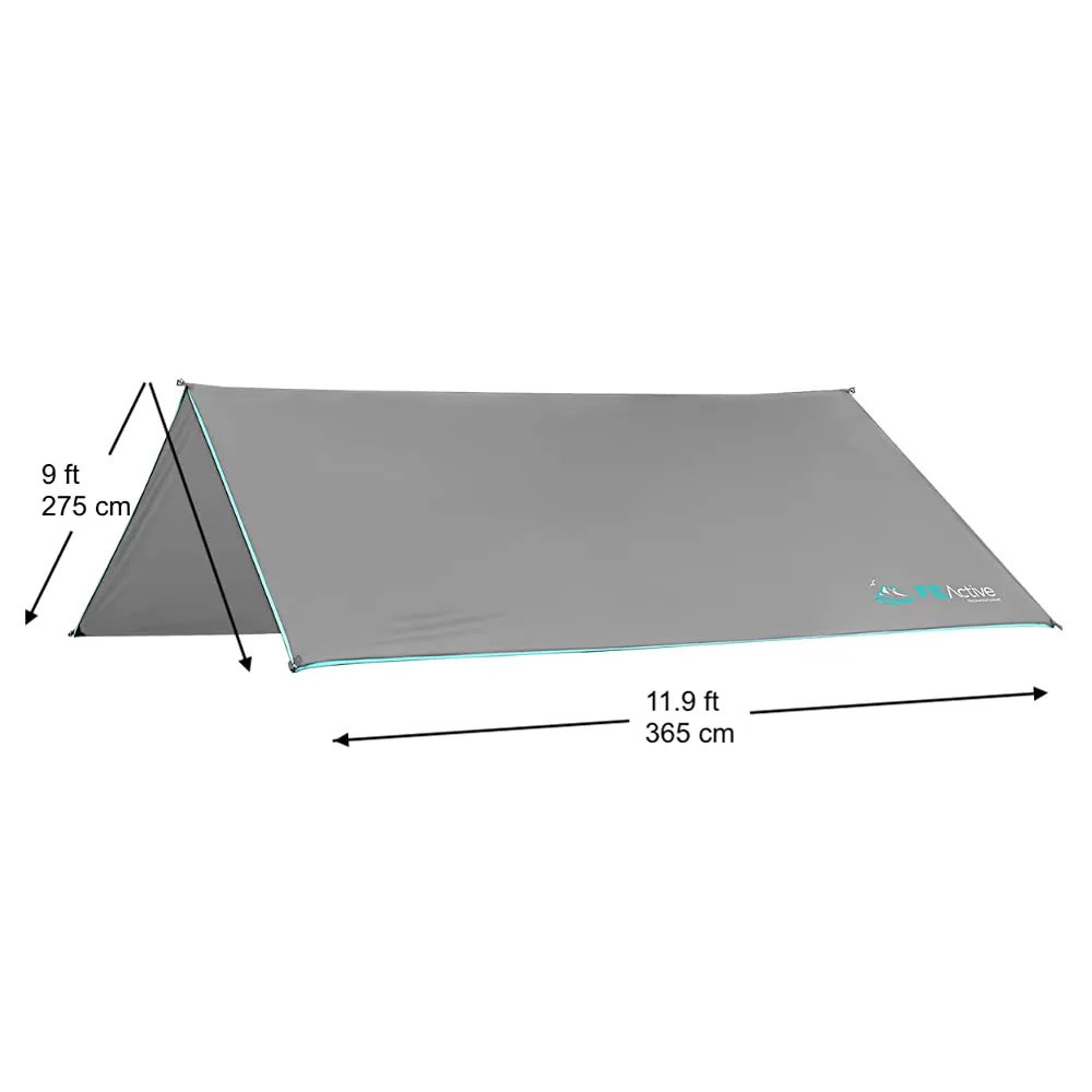 FE Active Rain Fly Canopy Tent - X Large Tarp 12' x 9' with 380T Ripstop 5000mm Waterproof Coating for Rain & Wind Protection Tarp Cover for Camping Hammock & Tent Areas | Designed in California, USA