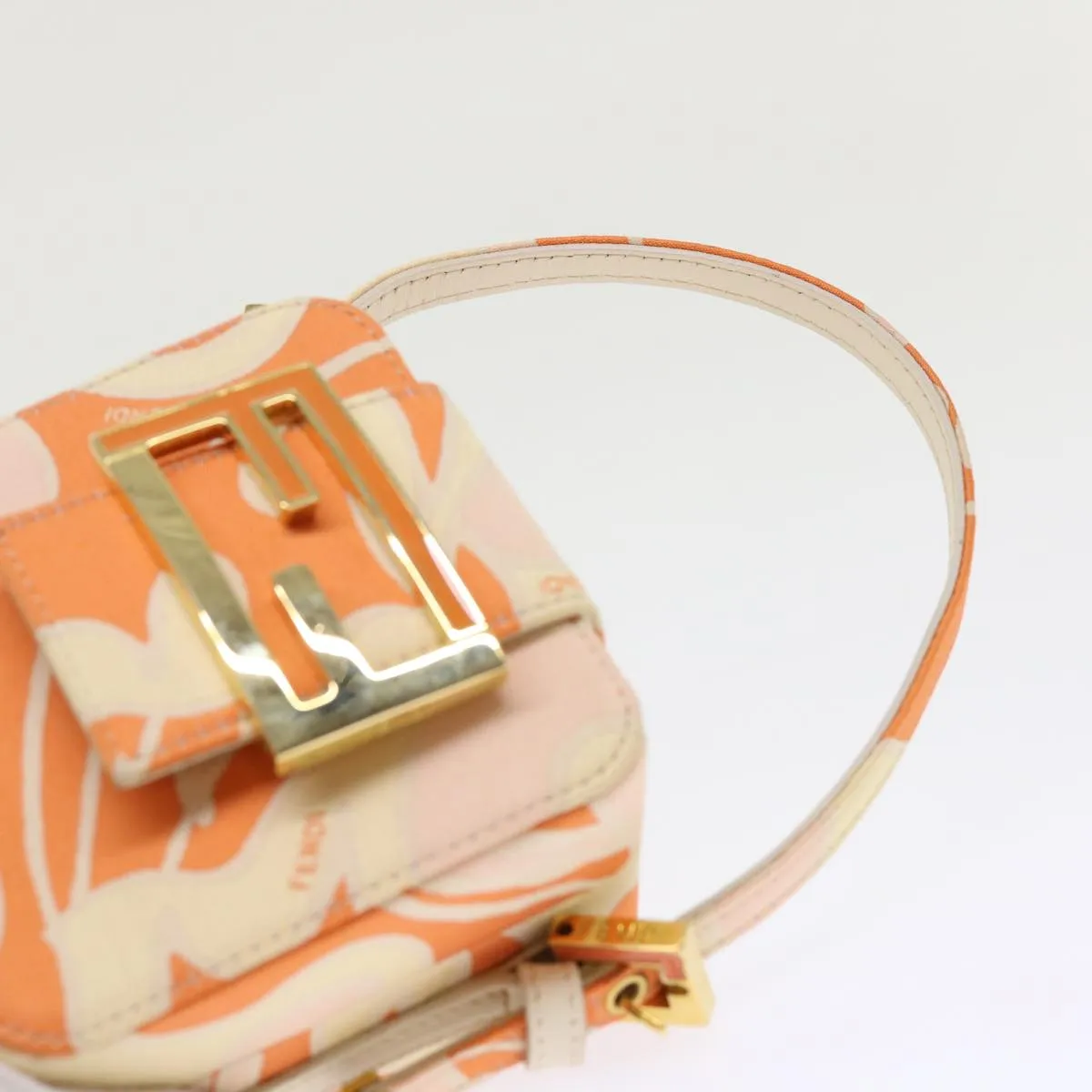 FENDI Mini Mamma Baguette Pouch Nylon Orange Auth 46674