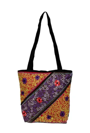 Floral Embroidery Colorful Tote Shoulder Bag