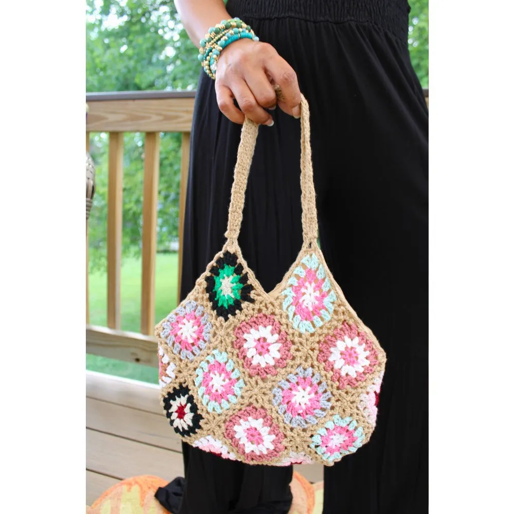 Flower Crochet Clutch Bag