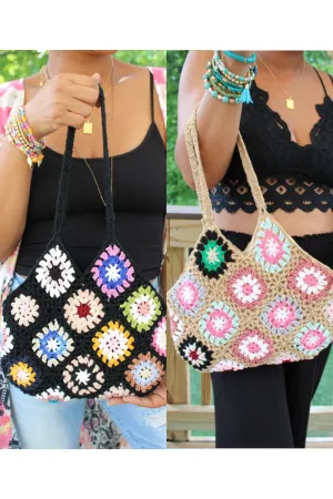 Flower Crochet Clutch Bag