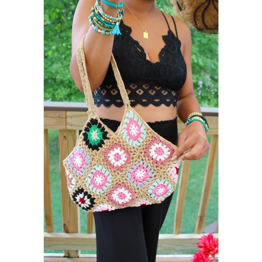 Flower Crochet Clutch Bag