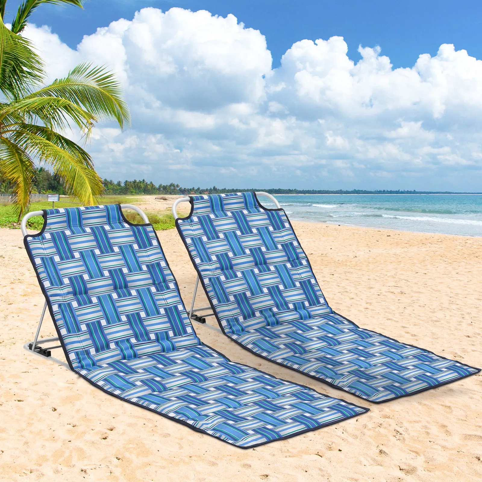 Foldable Beach Mat Chair - Reclinable 130°/135°/140° - 600D Oxford Seat