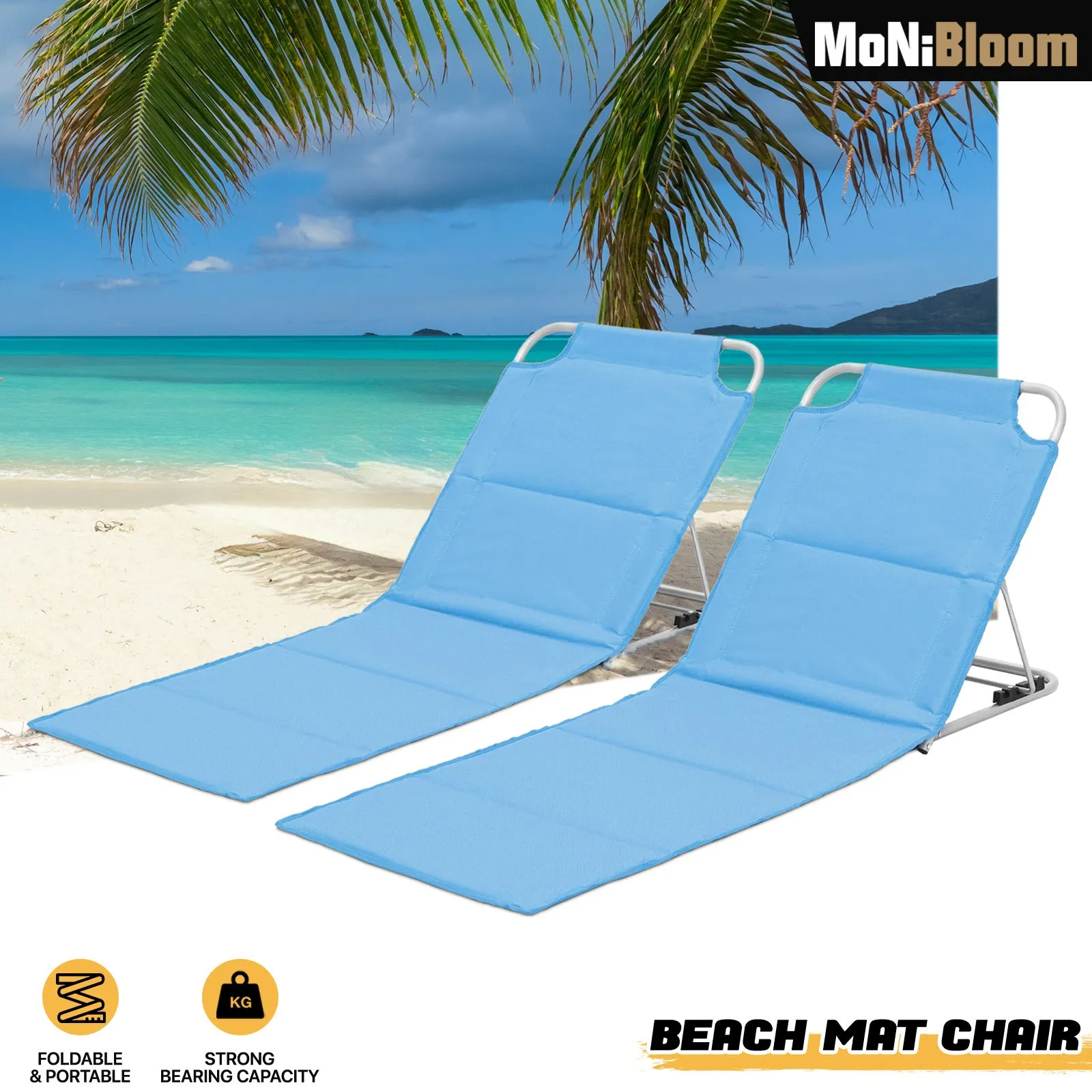 Foldable Beach Mat Chair - Reclinable 130°/135°/140° - 600D Oxford Seat