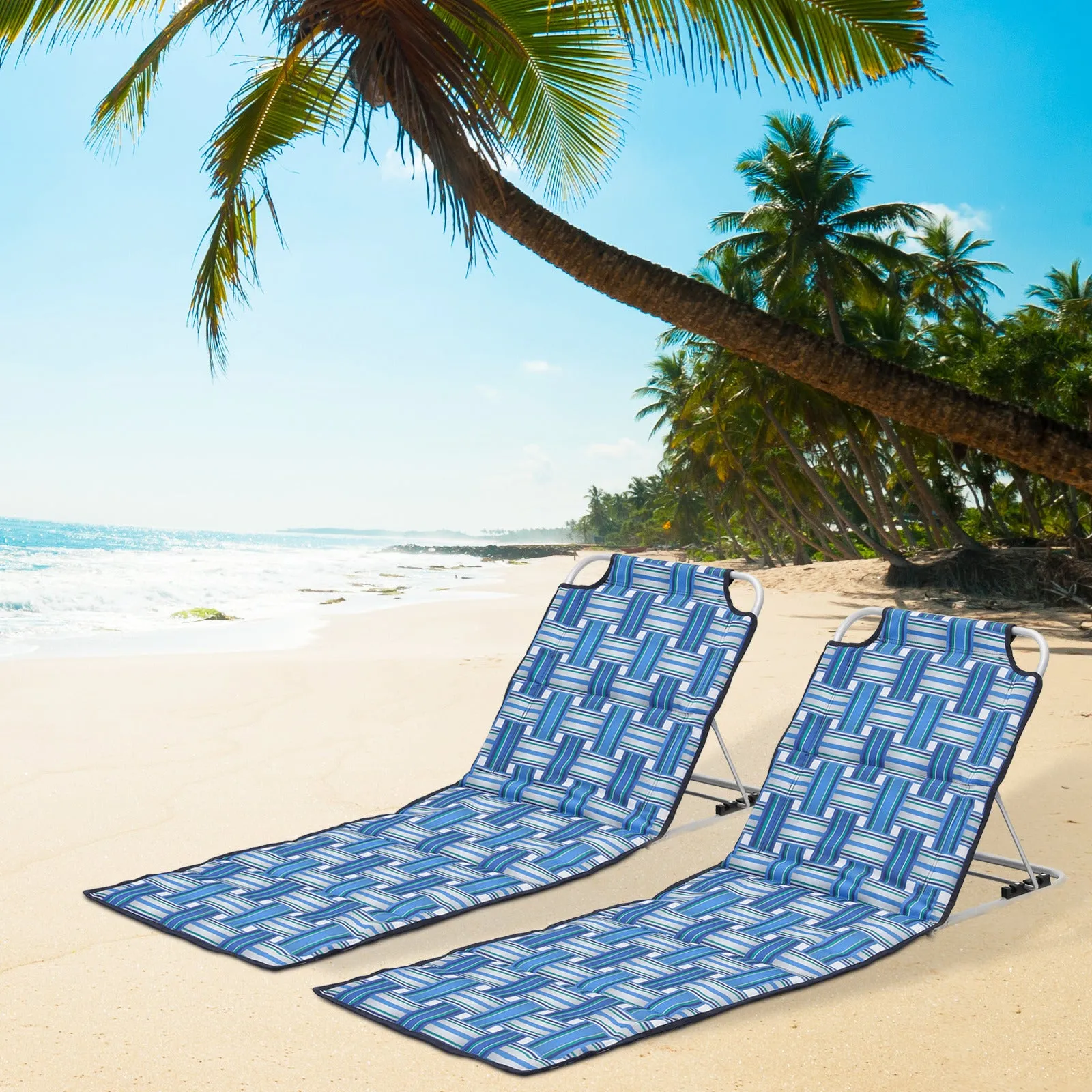 Foldable Beach Mat Chair - Reclinable 130°/135°/140° - 600D Oxford Seat