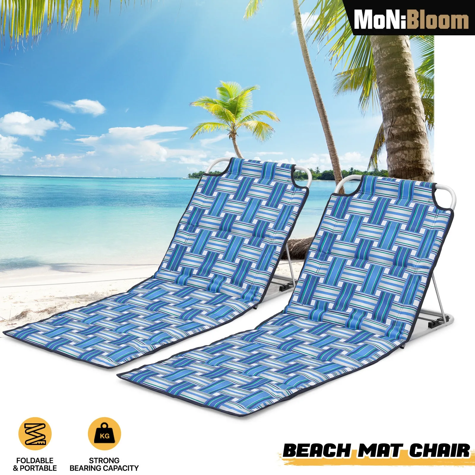 Foldable Beach Mat Chair - Reclinable 130°/135°/140° - 600D Oxford Seat