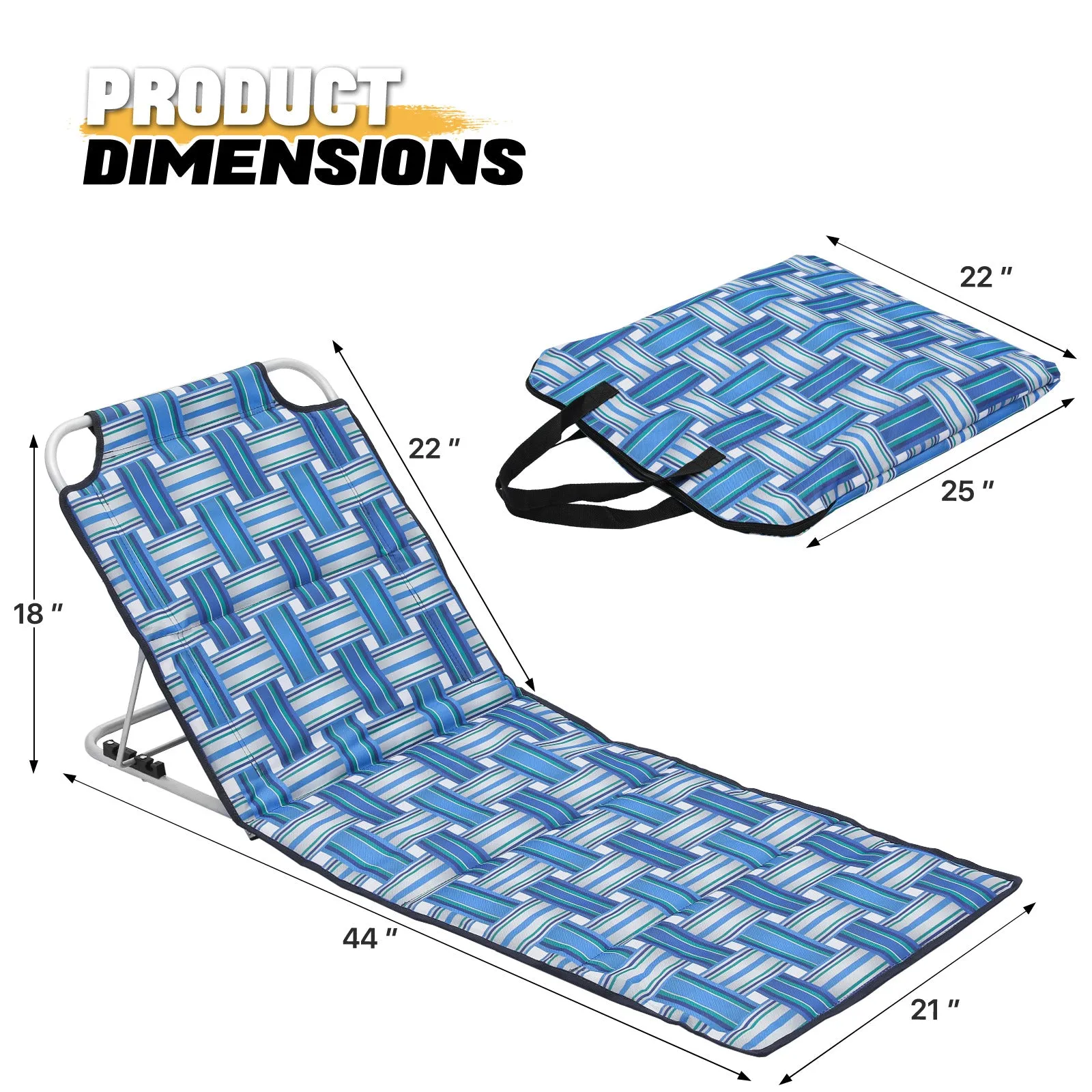 Foldable Beach Mat Chair - Reclinable 130°/135°/140° - 600D Oxford Seat